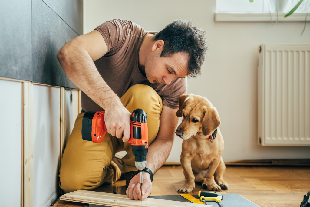 carpenter with dog