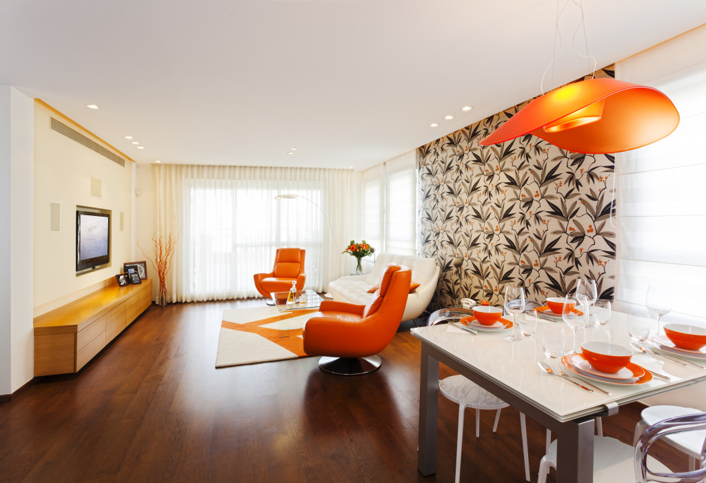An orange-and-brown-themed home interior